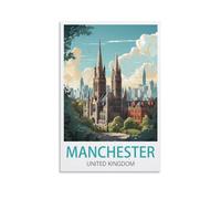 LICHNWW Manchester England Vintage Travel Poster 08x12inch(20x30cm) Canvas Print for Living Room, Bedroom, Dorm, Home, Office Wall Decoration