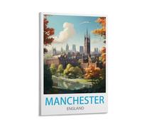 LICHNWW Manchester England Vintage Travel Posters 08x12inch(20x30cm) Canvas Print for Living Room, Bedroom, Dorm, Home, Office Wall Decoration