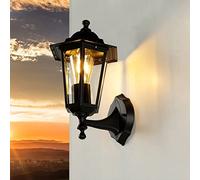 Licht-Erlebnisse Outdoor Wall Lamp Aluminium Glass Black IP44 Terrace Balcony H:36cm E27 Standing Rustic Wall Lantern Garden PARIS