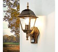 Licht-Erlebnisse Outdoor Wall Light with Motion Sensor Glass Aluminium in Black Copper IP44 Garden W 15 cm E27 Nostalgic Wall Lantern Outdoor Tyrol