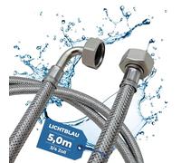 Lichtblau Kink Resistant Stainless Steel Hose I 5.0 m I Connection 3/4 Inch Washing Machine Dishwasher I Reinforced Hose Angle/Straight Including Seal I Universal Use