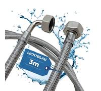 Lichtblau Kink-Resistant Stainless Steel Hose Inlet Hose I 3.0 m I Connection 3/4 Inch Washing Machine Dishwasher I Reinforced Hose Angle/Straight Including Seal I Universal Use