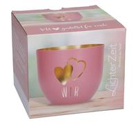 LichterZeit "Wir" Metall-Windlicht in Rosa mit Goldveredelung und durchbrochenem Herzmotiv: Teelichthalter in Geschenkverpackung, im Format 11 x 9,2 cm. Ideal als kleines Geschenk
