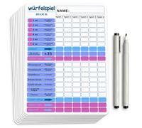 Lichtfroh Dice Game Wipe Clean for Seniors and Adults - 10 Reusable A5 Game Sheets with 2 Pens Large Numbers Travel Game for Family, Groups and Senior Afternoon