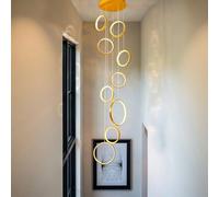 LICHTSSE Modern LED Ring Chandelier, 3000K-6000K Dimmable With Remote, Adjustable Hanging Rings, Metal Frame & Easy Install, Fit For Staircase High Ceiling/Living Room/Entryway Home Decor(Gold,9Rings)