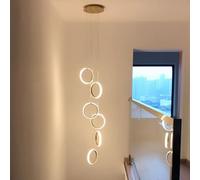 LICHTSSE Modern LED Ring Chandelier, 3000K-6000K Dimmable With Remote, Adjustable Hanging Rings, Metal Frame & Easy Install, Fit For Staircase High Ceiling/Living Room/Entryway Home Decor(Gold,6Rings)