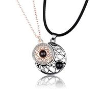 LICHUANUK Sun and Moon Magnetic Couple Necklaces, Magnetic Sun & Moon, 100 Languages I Love You Projection, Necklace for Couples and Best Friends