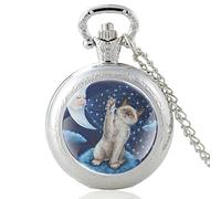 LICHWEST Cute Moon Cat Paradise Design Silver Vintage Quartz Pocket Watch Charm Pendant Clock Watch Men Women Necklace Gifts Vintage