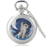 LICHWEST Cute Moon Cat Paradise Design Silver Vintage Quartz Pocket Watch Charm Pendant Clock Watch Men Women Necklace Gifts Vintage