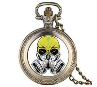 LICHWEST Gas Mask Cartoon Patterns Pocket Watch for Men Cartoon Pattern Pocket Watches for Boy Bronze Quartz Pocket Watch for Teenagers