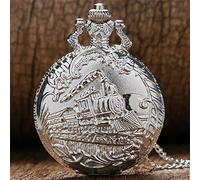 LICHWEST Pocket Watch Cool Hollow Silver & Golden Locomotive Quartz Design Pocket Watch with Necklace Chain Gift to Women Mem