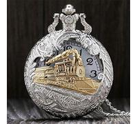 LICHWEST Pocket Watch Cool Hollow Silver & Golden Locomotive Quartz Design Pocket Watch with Necklace Chain Gift to Women Mem