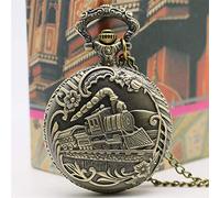 LICHWEST Pocket Watch Cool Hollow Silver & Golden Locomotive Quartz Design Pocket Watch with Necklace Chain Gift to Women Mem