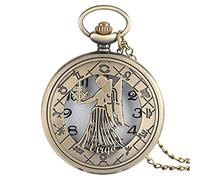 LICHWEST Pocket Watch Necklace 12 Constellation Astrology Zodiac Retro Watches Bronze Necklace Pendant Mens Women Hollow Flip Cover Quartz