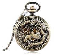 LICHWEST Pocket Watch Vintage Crane Chinese Mascot Design Men Pocket Watch New Bronze Women Mechanical Hand Wind Clock Gift