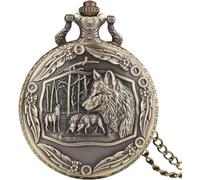 LICHWEST Pocket Watch - Vintage Wild Animal Relief Pattern Cover Quartz Pocket Watch Necklace Chain Watches Wolf Retro Elegant Quartz Pocket Clock Gifts