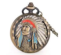 LICHWEST Steampunk Antique Indian Old Man Colorful Portrait Design Quartz Fob Pocket Watch Bronze Pendant Necklace