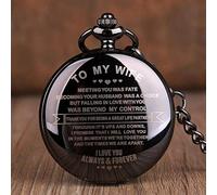 LICHWEST to My Wife Design Pocket Watches Retro Quartz Pocket Watches Anniversary Couples Gifts Full Black Smooth Face Pendant Clock Pocket Watch Gift