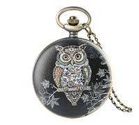 LICHWEST Unique Colorful Artistic Owl Quartz Pocket Watches Women Fob Watch Men Analog Clock Necklace Pendant Gifts for Kids Boys Girls