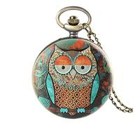 LICHWEST Unique Colorful Artistic Owl Quartz Pocket Watches Women Fob Watch Men Analog Clock Necklace Pendant Gifts for Kids Boys Girls