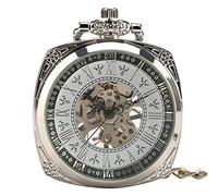 LICHWEST Vintage Hand Wind Mechanical Unisex Antique Pocket Watch Unique Dial Silver Square Pendant Clock Punk Style for Men Women