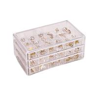 LICIHI Clear Acrylic Earring Storage Organiser with 3 Drawers - Jewelry Box for Rings, Earrings, Necklaces, Makeup - Adjustable Earring Holder and Cosmetic Organizer (Clear)