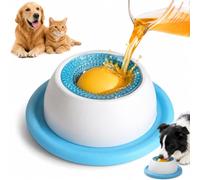 Lick Bowl for Dogs and Cat & Anti-Slip Slow Feeder Dog Bowl; Interactive Toys Silicone Rolling Sphere with Non-Slip Base for Anxiety Relief, Calming Feeding Bowl for Pets, Blue