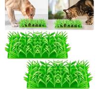 Lick Lawn for Cats - Silicone Grass Lick Mat for Slow Feeding & Cat Enrichment, Non-Slip Pet Feeding Mat with Suction Cups, Indoor Foraging Fun for Cats & Small Dogs (Green, 6.7×14.2in) (2pcs)