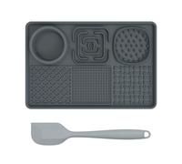 Lick Mat for Dog Cat Pet, 8x12 Inch Lick Mat + Water Bowl with Slow Feeder & Non-Slip Design, Silicon Feeding Bowl Food Mat for Pet Healthy (Grey)