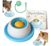 Lick Sphere, Silicone Dog Lick Sphere for Cats Dogs, Slow Feeder Dog Bowl with Suction Cup, Interactive Built-In Rolling Ball Dogs Bowls for Liquid & Semi-Wet Food, Pet Liquid Slow Food Mat (A-Blue)