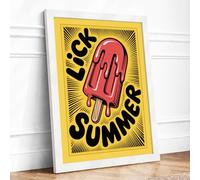 Lick Summer Retro Framed Wall Art Print A2 (59.4×42cm) White, Wall Decor for Living Room, Bedroom, Office & Home, Ready to Hang, Art Gift