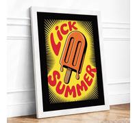 Lick & Summer Retro Framed Wall Art Print A2 (59.4×42cm) White, Wall Decor for Living Room, Bedroom, Office & Home, Ready to Hang, Art Gift