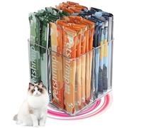 Lickable Cat Treats Organizer, Lazy susan Acrylic Squeeze Up Cat Food Storage Container, Essential storage for pet treats, Wet Cat Treats Storage for Kitchen Cabinet Pantry Shelf Countertop（Square）