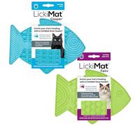 LickiMat Casper & Felix, Fish-Shaped Cat Slow Feeders for Feline Boredom and Anxiety Reduction; Perfect for Food, Treats and Anxiety Reduction. (Green Turquoise)