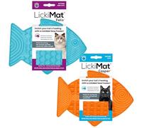 LickiMat Casper & Felix, Fish-Shaped Cat Slow Feeders Lick Mat, Boredom Anxiety Reducer; Perfect for Food, Treats and Anxiety Reduction. (Orange & Turquoise, Casper & Felix)