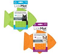 LickiMat Casper & Felix, Fish-Shaped Cat Slow Feeders Lick Mat, Boredom Anxiety Reducer; Perfect for Food, Treats and Anxiety Reduction. (Green & Orange, Casper & Felix)