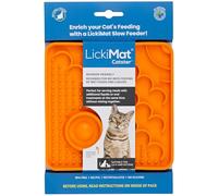 LickiMat Catster Cat Food Mat - Cat Slow Feeder with Micro Dish for Added Hydration - Perfect for Food, Treats, Yoghurt & Anxiety Relief for Cats - Fun Alternative to Slow Feeder Cat Bowl - Orange
