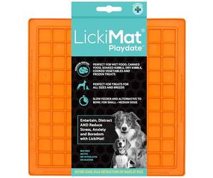 LickiMat Classic Playdate, Dog Feeding Mat for Boredom and Anxiety Relief, Ideal for Food, Treats, Yoghurt or Peanut Butter, Lick Mats, Fun Alternative to a Slow Feeder Bowl, Orange
