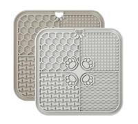 Licky Mats for Dogs and Cats, Slow Feeding Lick Mats with Suction Cup, Boredom and Anxiety Reducer for Pets (Beige+Grey, 20x20 CM)