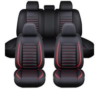 LICOME Car Seat Covers for VW T6 California 2016-2023, Leather Full Set Seat Protector, Waterproof Front Rear Cover Seats, All-Weather Interior Accessories,A Black+Red