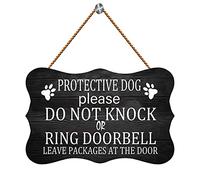Licpact Protective Dog Please Do Not Knock or Ring Doorbell Ring Doorbell Leave Packages at The Door Wooden Sign 12 x 8 inch Wood Plank Design Hanging Sign Rustic Wood Farmhouse Home Decor