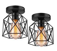 Licperron Semi Flush Mount Ceiling Light E26 E27 Retro Black Industrial Ceiling Light Fixture for Porch Hallway Kitchen Farmhouse Lighting 2 Pack