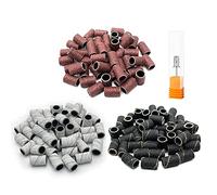 LICQIC 150 Pcs Nail Sanding Bands, 80#120#180# Grit 3 Colors Nail Art Sanding Bands with 1 Pcs 3/32 Inch Nail Drill Bit for Manicures and Pedicures Care Nail Tools