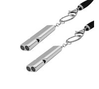 LICQIC 2 pcs Emergency Survival Whistle, Double Barrel Safety Whistle with Lanyard for Camping Survival, Boating, Hiking, Pet Training (Silver)