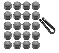 LICQIC 21 mm wheel nut covers, 20 Pcs car wheel nut caps, Universal wheel bolt Covers with Removal Tool, Grey