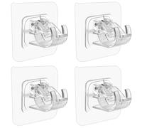 LICQIC 4 Pcs Self Adhesive Curtain Rod Bracket, Curtain Pole Wall Brackets Fixing Rod Holder, No Drill Drapery Hook Holder for for Home Kitchen Bathroom (Transparent)