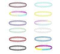 LICQIC 90s Choker Necklace Kit, 12Pcs Tattoo Choker Necklace, Elastic Stretchable Neon Chokers, Gothic Tattoo Choker Chain Jewelry for Women Girls, Colourful
