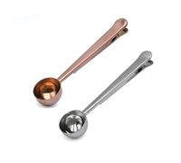 LICQIC Coffee Scoop with Bag Clip, for Sealing and Measuring Coffee, Stainless Steel, 2 Pcs (Rose Gold+Silver)