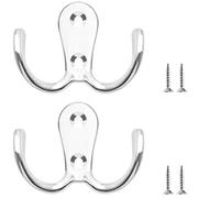 LICQIC Double Prong Robe Hooks, Dual Coat Door Hooks, Double Hook for Hanging Robe, Towel, Coat, Bag, Hat (Silver, 2 Pcs)