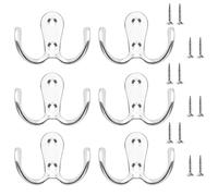 LICQIC Double Prong Robe Hooks, Dual Coat Door Hooks, Double Hook for Hanging Robe, Towel, Coat, Bag, Hat (Silver, 6 Pcs)